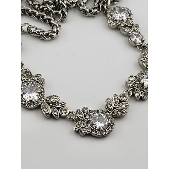 Vintage Inspired Clear Rhinestone Necklace Silver Tone 24.5–26.5 Inch - Picture 10 of 13
